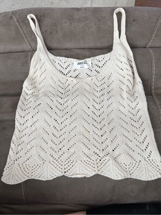 Double Zero Tops - Double Zero Cream Crochet Knit‎ Tank Top Small Boho Beachy Cotton Cami